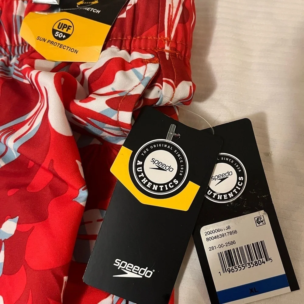 Speedo 7” SPF Inseam Red Hawaiian Swim Suit